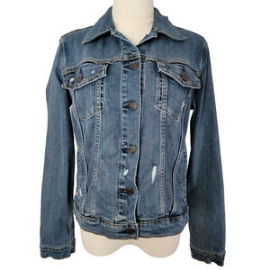 Gap Denim Jean Jacket Distressed Soft Icon Trucker Cowgirl Western Stretchy Sz S